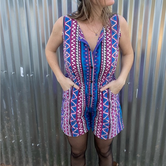 Vintage southwestern blue and purple print romper - Picture 9 of 10